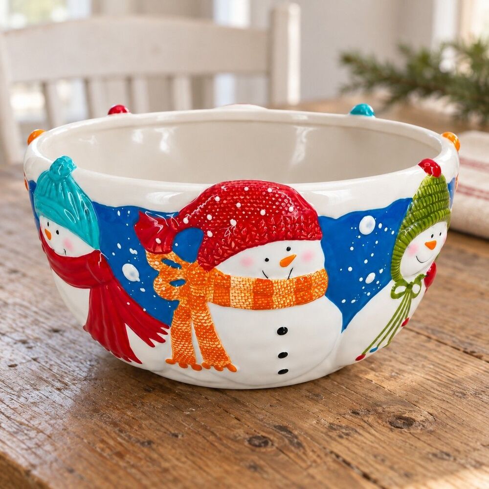 St. Nicholas Square Snow Days 12" Snowman Christmas Ceramic Serving Bowl Table